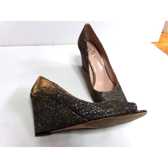 Kate Spade New York glitter peep toe wedge heels 8 1/2 B evening party work - Picture 2 of 6